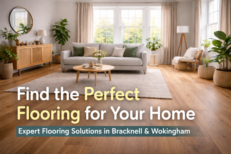 Bright living room featuring light oak flooring, a soft grey sofa, and natural light, showcasing expert flooring solutions in Bracknell and Wokingham.